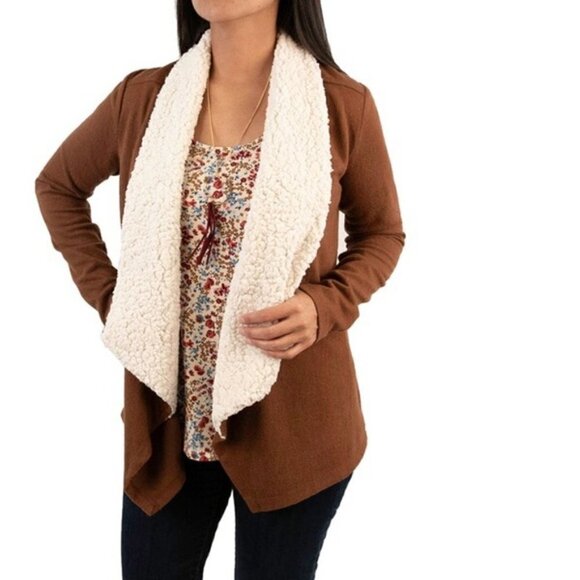 Self Esteem Dark Brown Sherpa Lined Cardigan Sweater M - Picture 1 of 4
